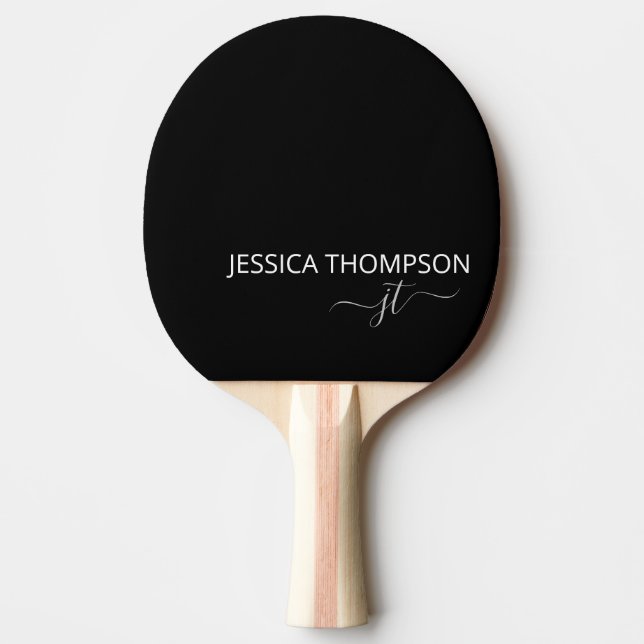 Stylish Black Modern Monogram Name Ping Pong Paddl Ping Pong Paddle (Front)