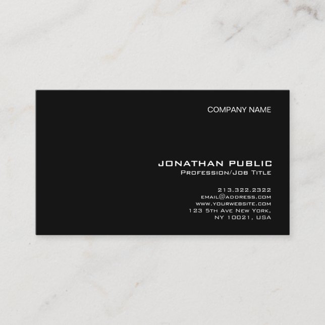 Stylish Black Modern Professional Clean Business Card (Front)