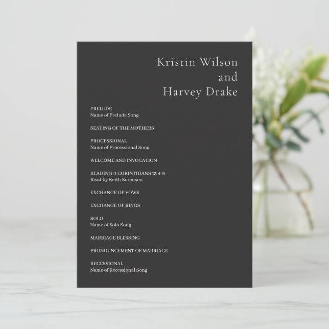 Stylish Black Modern Wedding Program (Standing Front)