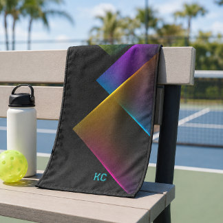 Stylish Black Neon Geometric Monogram Sports Hand Towel