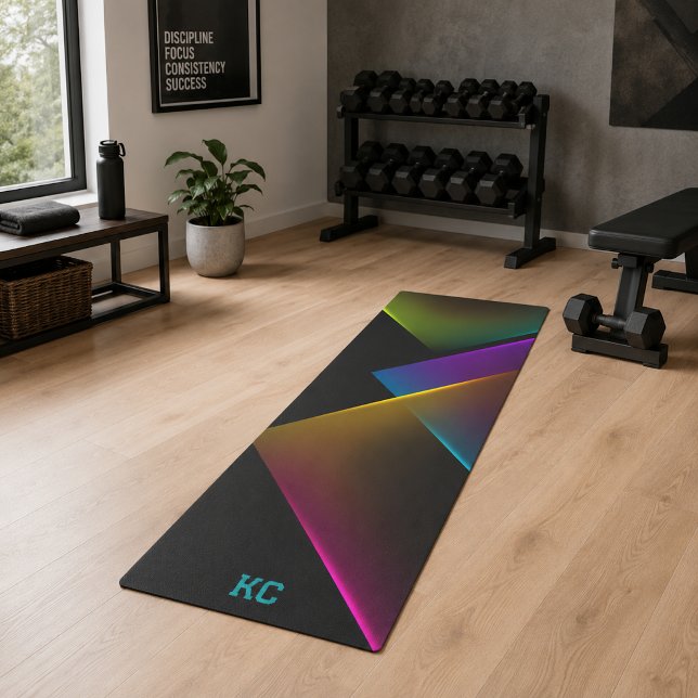 Stylish Black Neon Geometric Monogram Yoga Mat (Creator Uploaded)