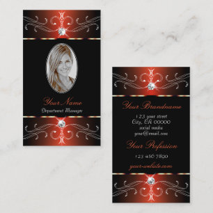 Stylish Black Orange Ornate Ornaments with Photo Business Card