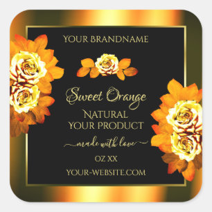 Stylish Black Orange Product Labels Blooming Roses
