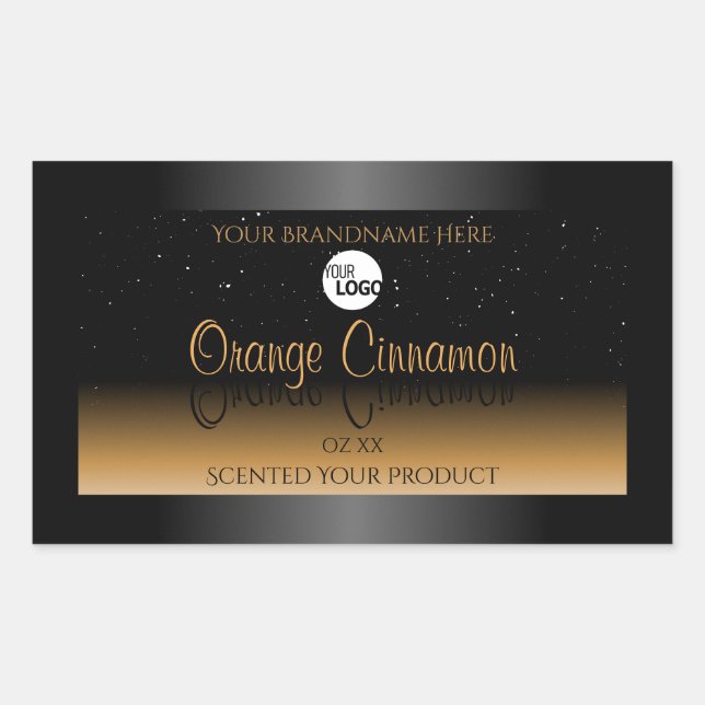 Stylish Black Orange Product Labels Logo Glitter (Front)
