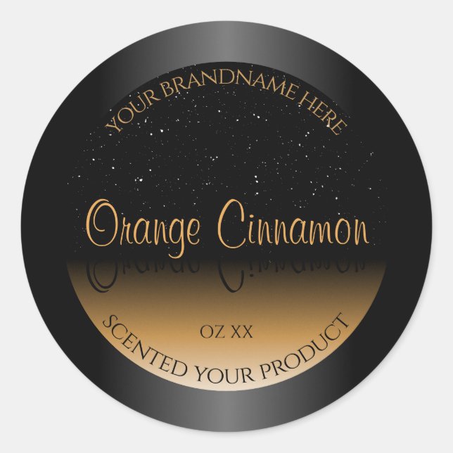 Stylish Black Orange Product Labels Soft Glitter (Front)