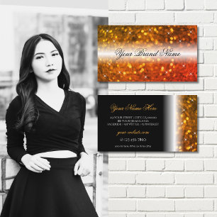 Stylish Black Orange Sparkling Glitter Glamourous Business Card