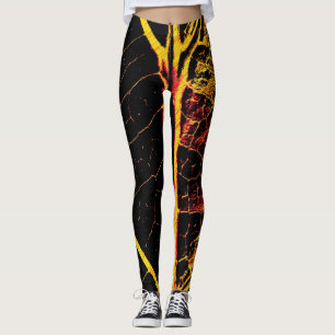 Stylish Black Orange Yellow Leaf Leggings