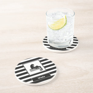 Stylish Black Panther Cat White Modern Coaster