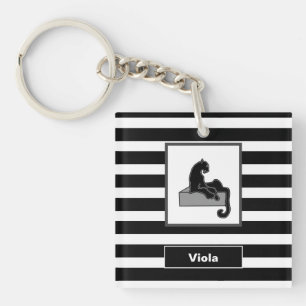 Stylish Black Panther Cat White Modern Keychain