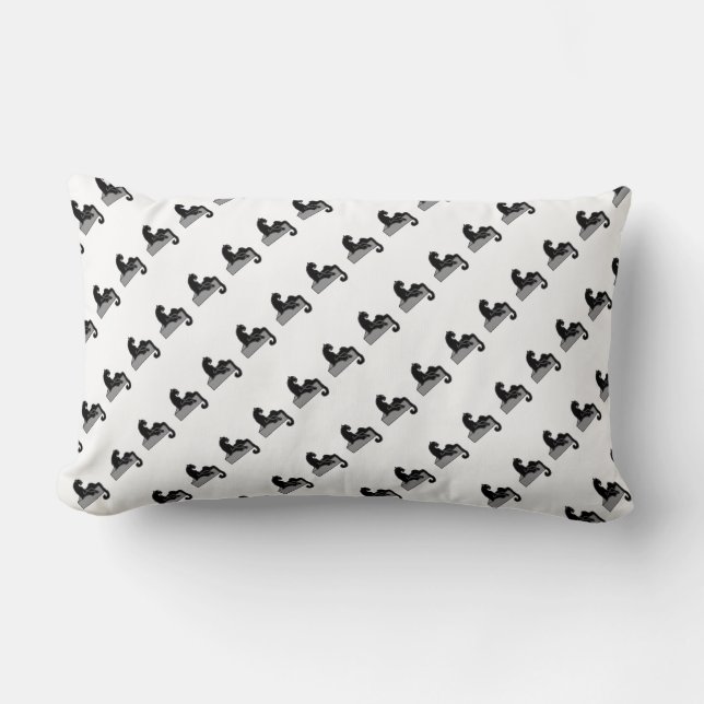 Stylish Black Panther Cat White Modern Lumbar Pillow (Front)
