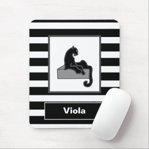 Stylish Black Panther Cat White Modern Mouse Pad
