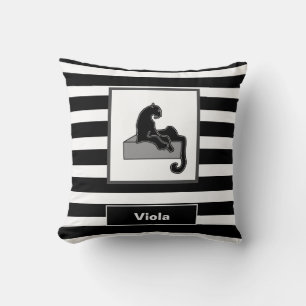 Stylish Black Panther Cat White Modern Throw Pillow