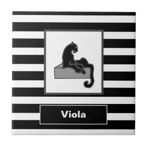 Stylish Black Panther Cat White Modern Tile