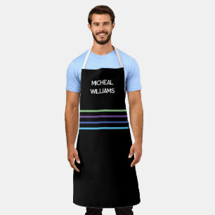 Stylish Black, Personalize, with colourful stripes Apron