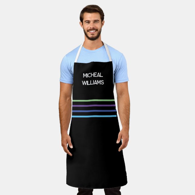 Stylish Black, Personalize, with colourful stripes Apron (Worn)