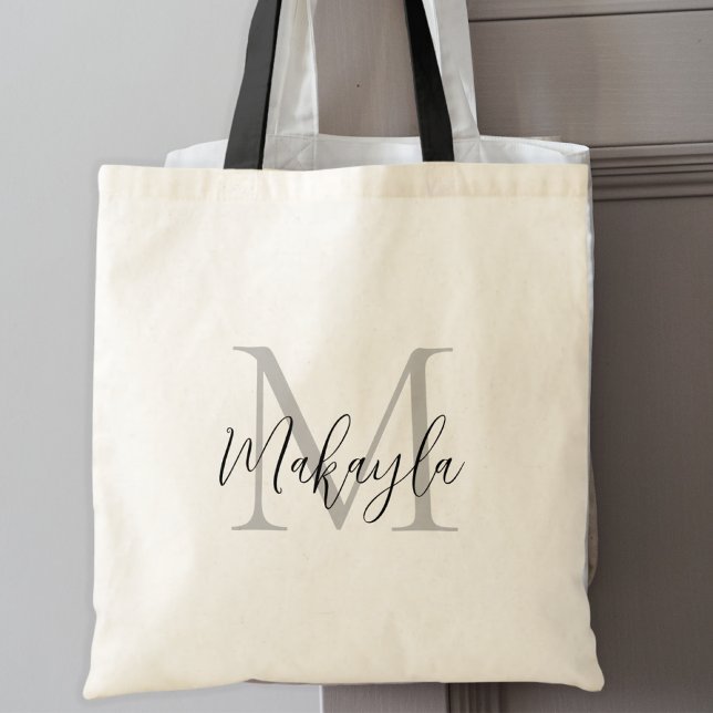 Stylish Black Personalized Monogram Tote Bag (Creator Uploaded)
