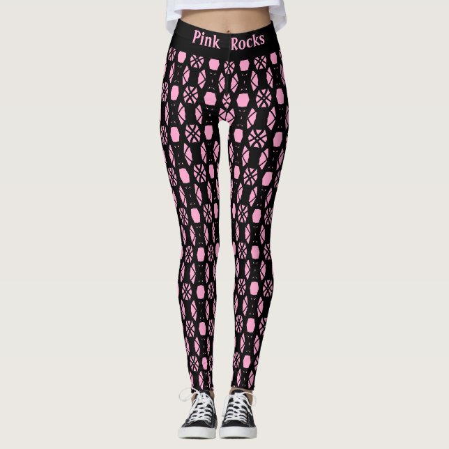 Stylish Black & Pink Abstract Pattern Leggings (Front)