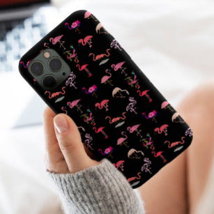 Stylish black pink Flamingos Cute baby animal Chic iPhone 13 Case