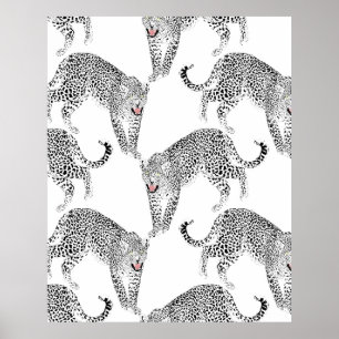Stylish Black & Pink Leopard Animal White Design Poster