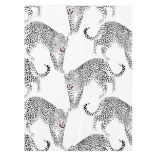 Stylish Black & Pink Leopard Animal White Design Tablecloth