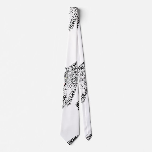 Stylish Black & Pink Leopard Animal White Design Tie (Front)