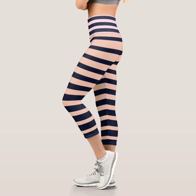   Stylish Black & Pink Monogram  Stripes Capri Leggings (Left)