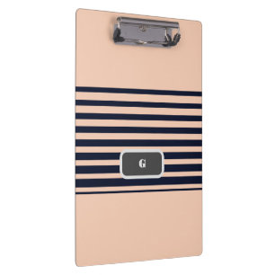 Stylish Black & Pink Monogram Stripes Clipboard