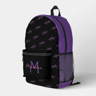 stylish black pink purple monogram pattern  printed backpack