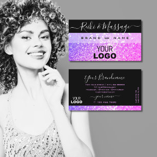 Stylish Black Pink Purple Sparkle Glitter Add Logo Business Card
