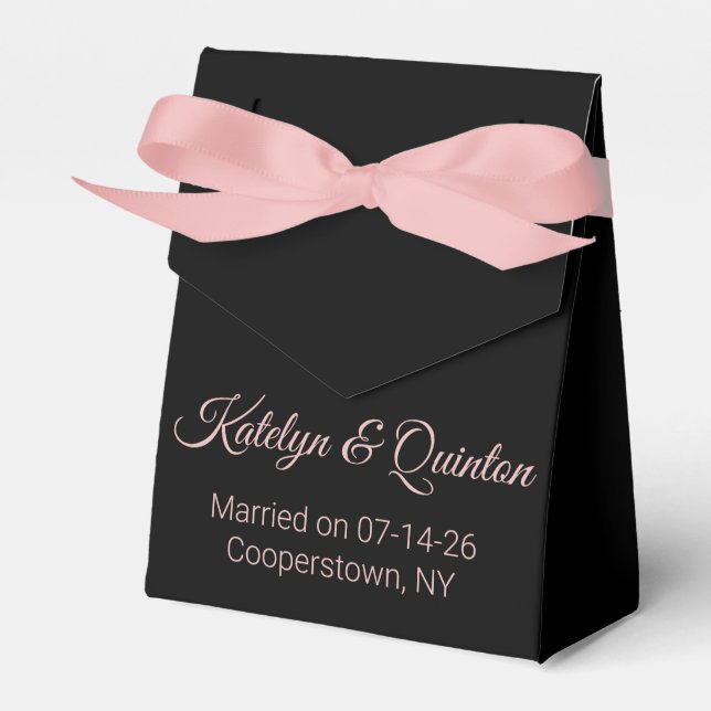 Stylish Black & Pink Wedding Favor Box (Front Side)