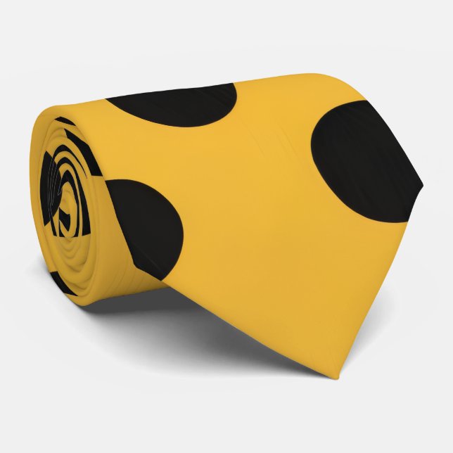 Stylish Black Polka Dots on Gold Yellow Neck Tie (Rolled)