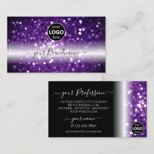Stylish Black Purple Sparkling Glitter with Logo Business Card