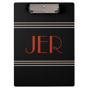 Stylish Black Red Designer Monogrammed  Initials Clipboard