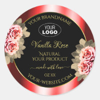 Stylish Black Red Product Labels Floral Roses Logo