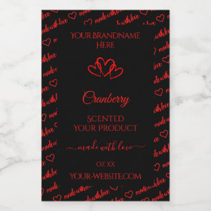 Stylish Black Red Word Cloud Product Labels Hearts