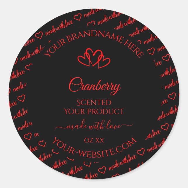 Stylish Black Red Word Cloud Product Labels Hearts (Front)