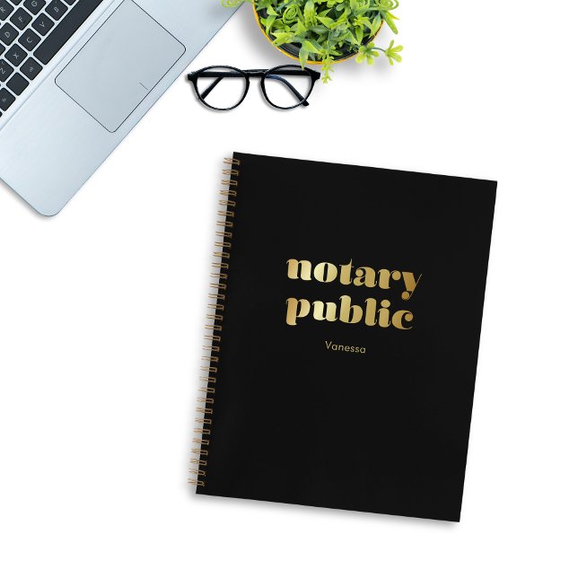 Stylish Black Retro Gold Notary Public Name Notebook (Creator Uploaded)