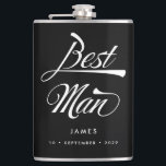 Stylish Black Retro Typography Best Man Groomsmen Hip Flask<br><div class="desc">This personalized flask makes a stylish vintage Best Man gift. Funky retro inspired font in white on black background and your name and date of choice! Want more wedding items in this style? Drop me a message!</div>