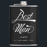 Stylish Black Retro Typography Best Man Groomsmen Hip Flask<br><div class="desc">This personalized flask makes a stylish vintage Best Man gift. Funky retro inspired font in white on black background and your name and date of choice! Want more wedding items in this style? Drop me a message!</div>