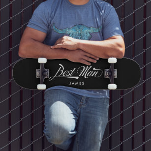Stylish Black Retro Typography Best Man Groomsmen Skateboard