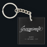 Stylish Black Retro Typography Groomsman Keychain<br><div class="desc">Stylish Black White Retro Vintage Typography Groomsmen key chain</div>