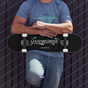 Stylish Black Retro Typography Groomsman Skateboard