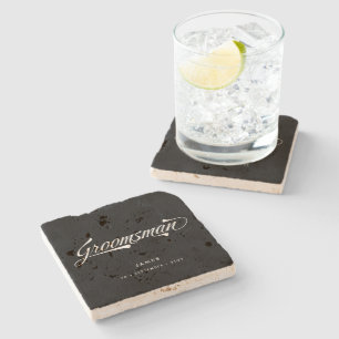 Stylish Black Retro Typography Groomsmen Stone Coaster
