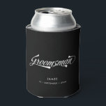Stylish Black Retro Typography Groomsmen Wedding Can Cooler<br><div class="desc">This personalized can cooler makes a stylish vintage inspired groomsmen gift. Funky retro inspired font in white on black background and your name and date of choice! Want more wedding items in this style? Have a look at the entire collection or drop me a message!</div>