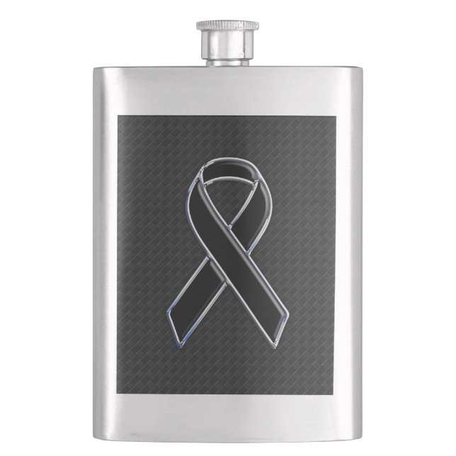 Stylish Black Ribbon Awareness Hip Flask (Front)