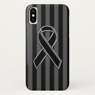 Stylish Black Ribbon Awareness Vertical Stripes iPhone X Case
