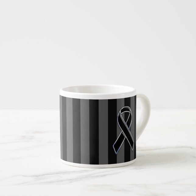 Stylish Black Ribbon Awareness Vertical Stripes Espresso Cup (Front Right)