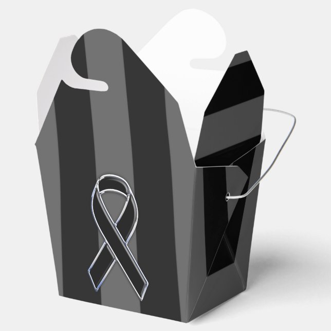 Stylish Black Ribbon Awareness Vertical Stripes Favor Box (Opened)