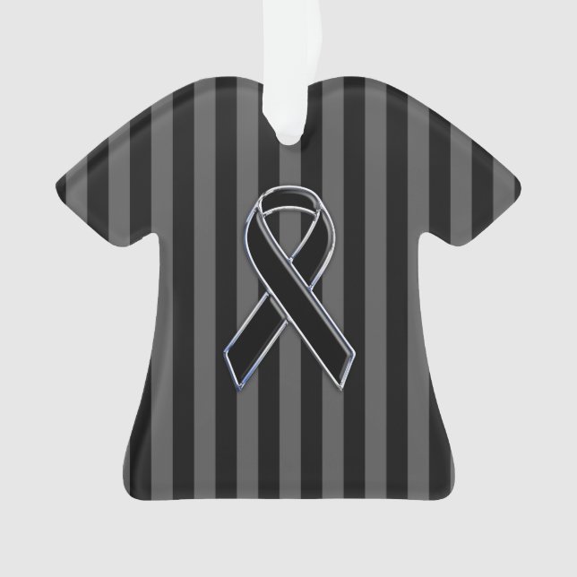 Stylish Black Ribbon Awareness Vertical Stripes Ornament (Front)