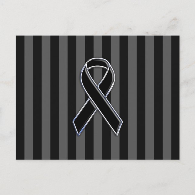 Stylish Black Ribbon Awareness Vertical Stripes Postcard (Front)
